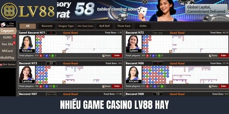 Nhiều game Casino LV88 hay